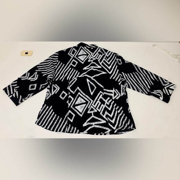 1990s Vintage KATHY CHE Black & White Double Breast Pocket Button Down Top - Picture 14 of 16